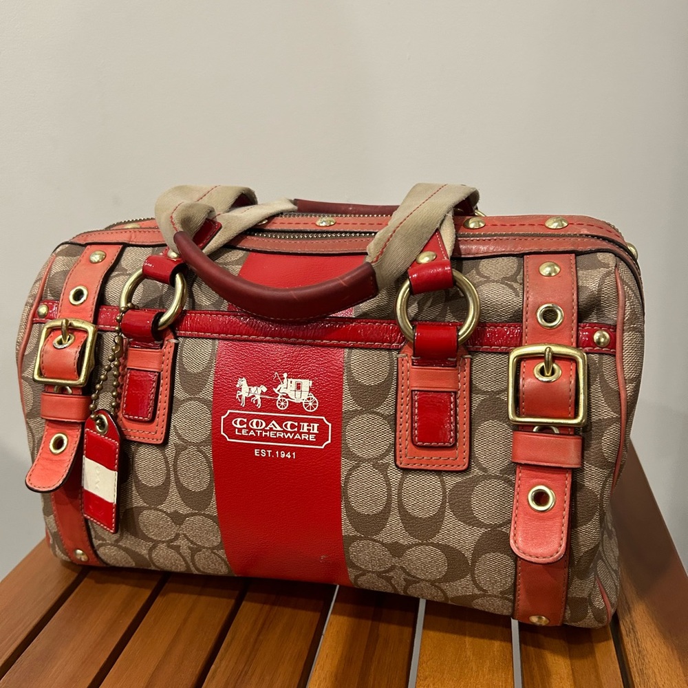 Coach Heritage Stripe XL Zip Satchel K0769-11353 - Picture 2 of 12